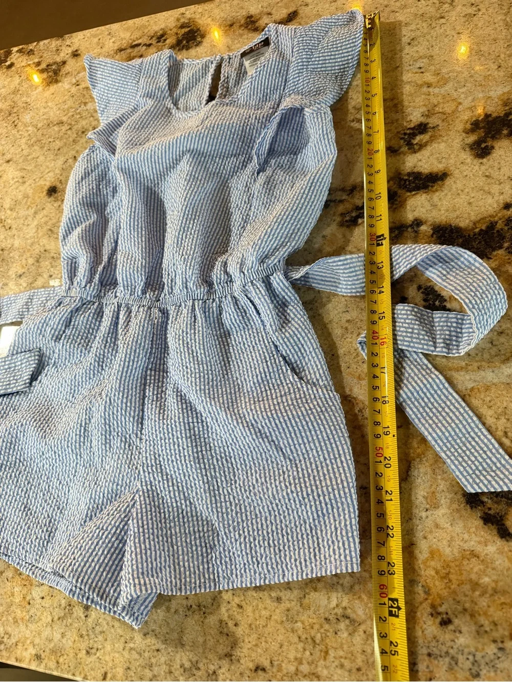 2Hip by girls sz 10 stripe seersucker ruffle romper/tie-front waist/cap sleeve